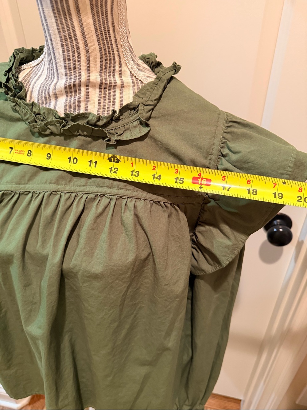 crown & ivy Olive Green Ruffle Yoke Blouse cotton - Picture 5 of 7